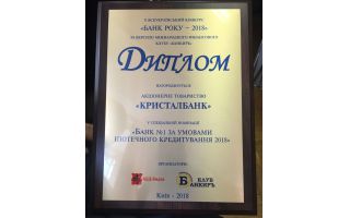 КРИСТАЛБАНК став переможцем конкурсу «Банк року – 2018»