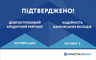 Підтверджено довгостроковий кредитний рейтинг і високий рівень надійності банківських вкладів  КРИСТАЛБАНК